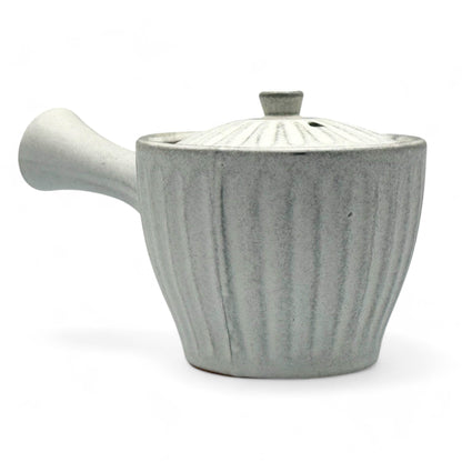Kiku Kohiki rustic white Tokoname-yaki Kyusu Japanese teapot, traditional ceramic tea pot for brewing green tea.