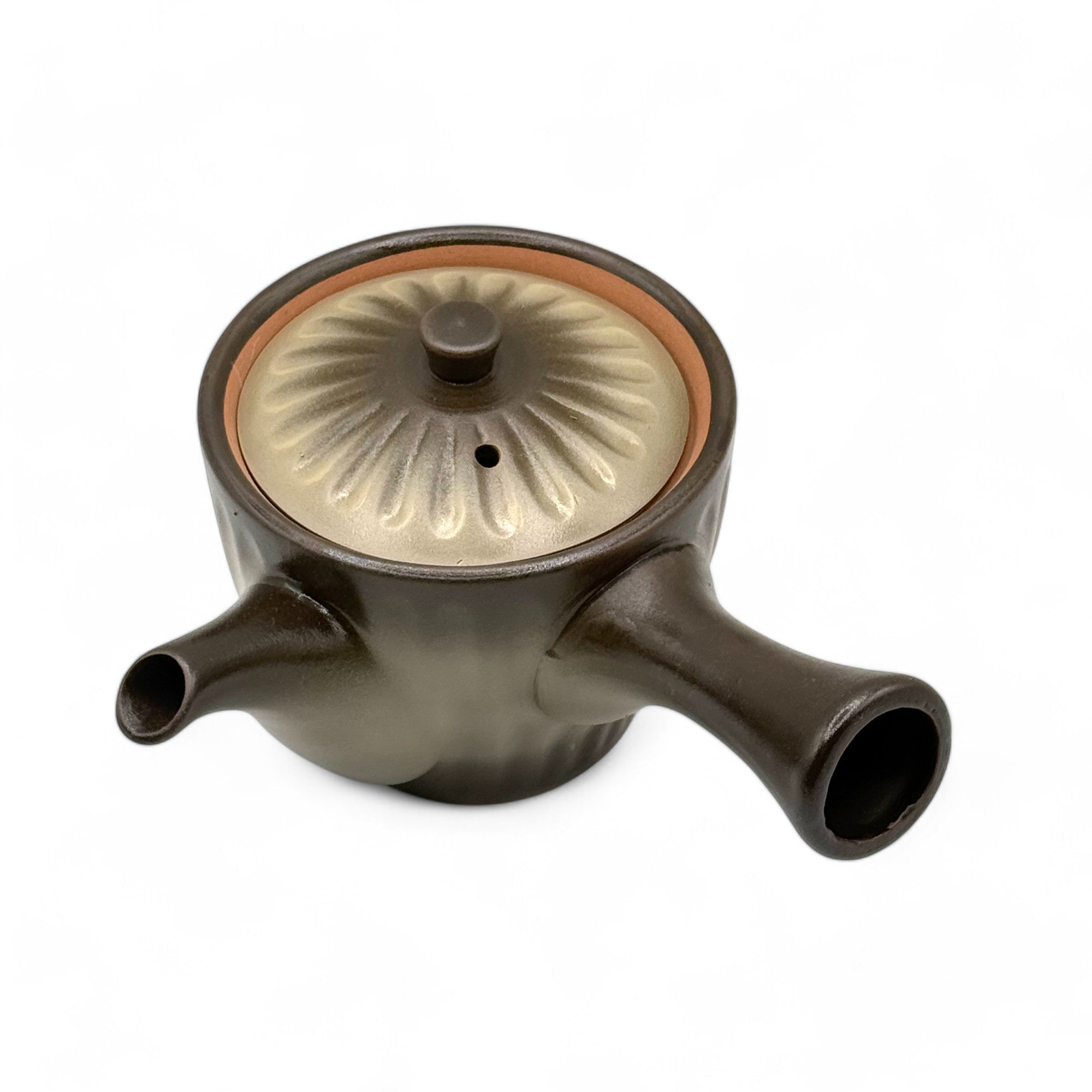 Kinsai Ibushi brown Tokoname-yaki Kyusu Japanese teapot, handcrafted traditional ceramic for authentic tea brewing.