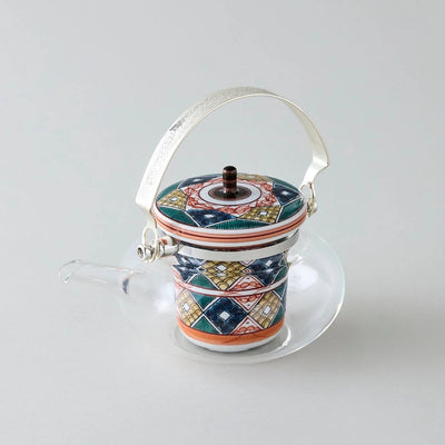 Kōdai Ko-Kutani glass teapot with diamond motif, elegant Japanese craftsmanship for tea lovers.