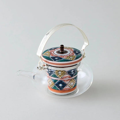 Kōdai Ko-Kutani glass teapot with diamond motif, elegant Japanese craftsmanship for tea lovers.