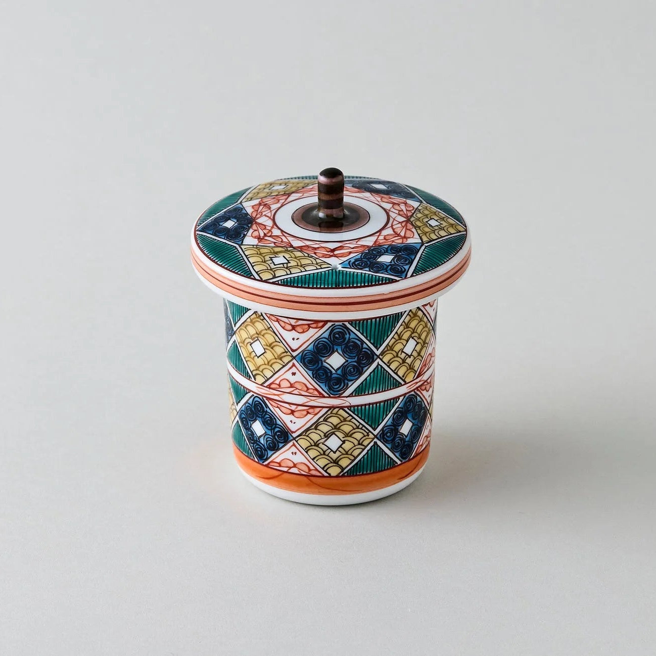 Kōdai Ko-Kutani glass teapot with diamond motif, elegant Japanese craftsmanship for tea lovers.