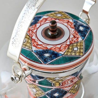 Kōdai Ko-Kutani glass teapot with diamond motif, elegant Japanese craftsmanship for tea lovers.
