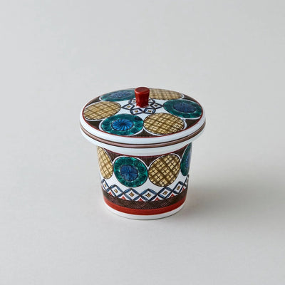 Kokuten Kutani glass teapot with Ko-Kutani circle motif, handcrafted Japanese teaware for tea lovers.