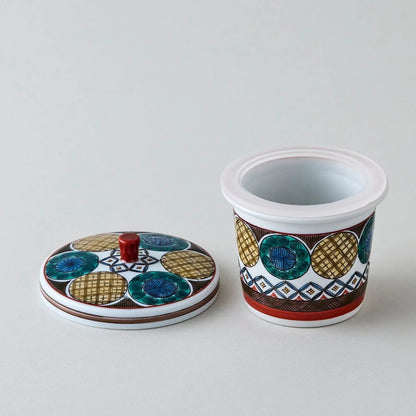 Kokuten Kutani glass teapot with Ko-Kutani circle motif, handcrafted Japanese teaware for tea lovers.