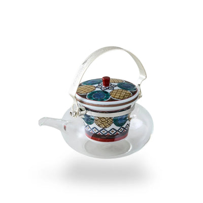 Kokuten Kutani glass teapot with Ko-Kutani circle motif, handcrafted Japanese teaware for tea lovers.