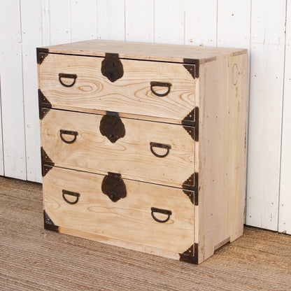 Komorebi antique Japanese tansu dresser made of bleached wood, showcasing wabi-sabi style and traditional craftsmanship.