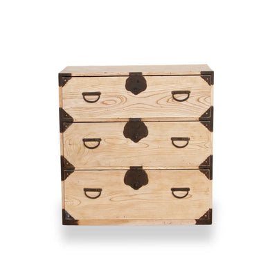 Komorebi antique Japanese tansu dresser made of bleached wood, showcasing wabi-sabi style and traditional craftsmanship.