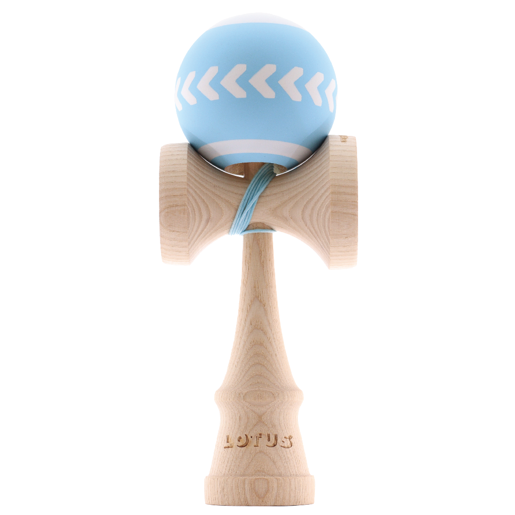 Lotus Fly Kendama blue maple wood skill toy for balance tricks, ideal for beginners and pros alike.