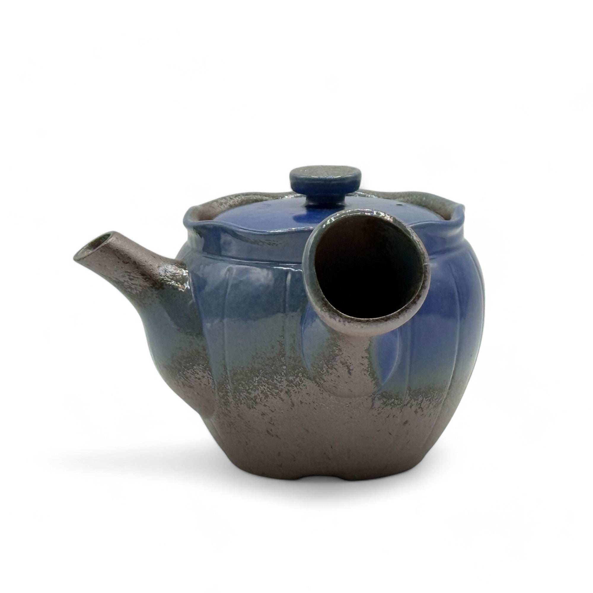 Maruyoshi Toki blue Banko-yaki kyusu Japanese teapot – handmade ceramic teapot for brewing green tea.