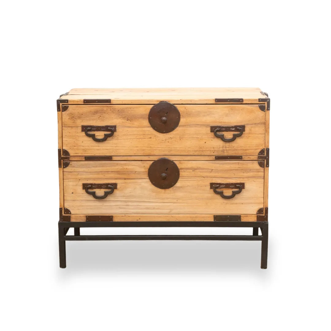 Antique Japanese Meiji-era tansu chest on stand – handcrafted wood storage with traditional joinery and timeless design.