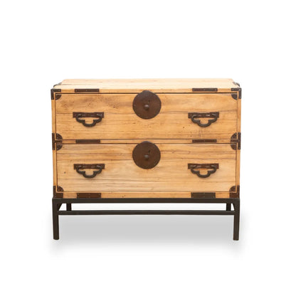 Antique Japanese Meiji-era tansu chest on stand – handcrafted wood storage with traditional joinery and timeless design.