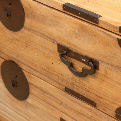 Antique Japanese Meiji-era tansu chest on stand – handcrafted wood storage with traditional joinery and timeless design.