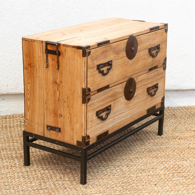 Antique Japanese Meiji-era tansu chest on stand – handcrafted wood storage with traditional joinery and timeless design.