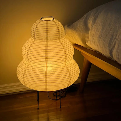 Minimalist Japanese Rice Paper Desk Lamp featuring LED light, perfect for cozy ambiance and stylish decor.