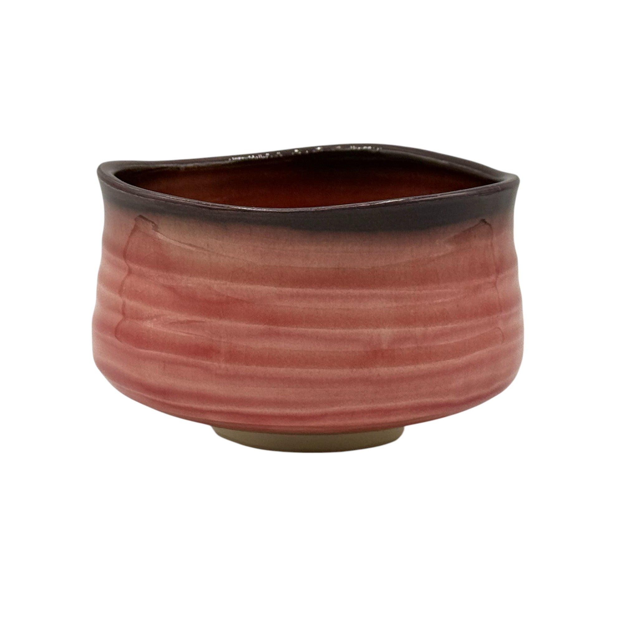 Handcrafted Mino-yaki Japanese matcha bowl (chawan) in pink glaze, traditional ceramic bowl for matcha tea ceremony and matcha preparation.
