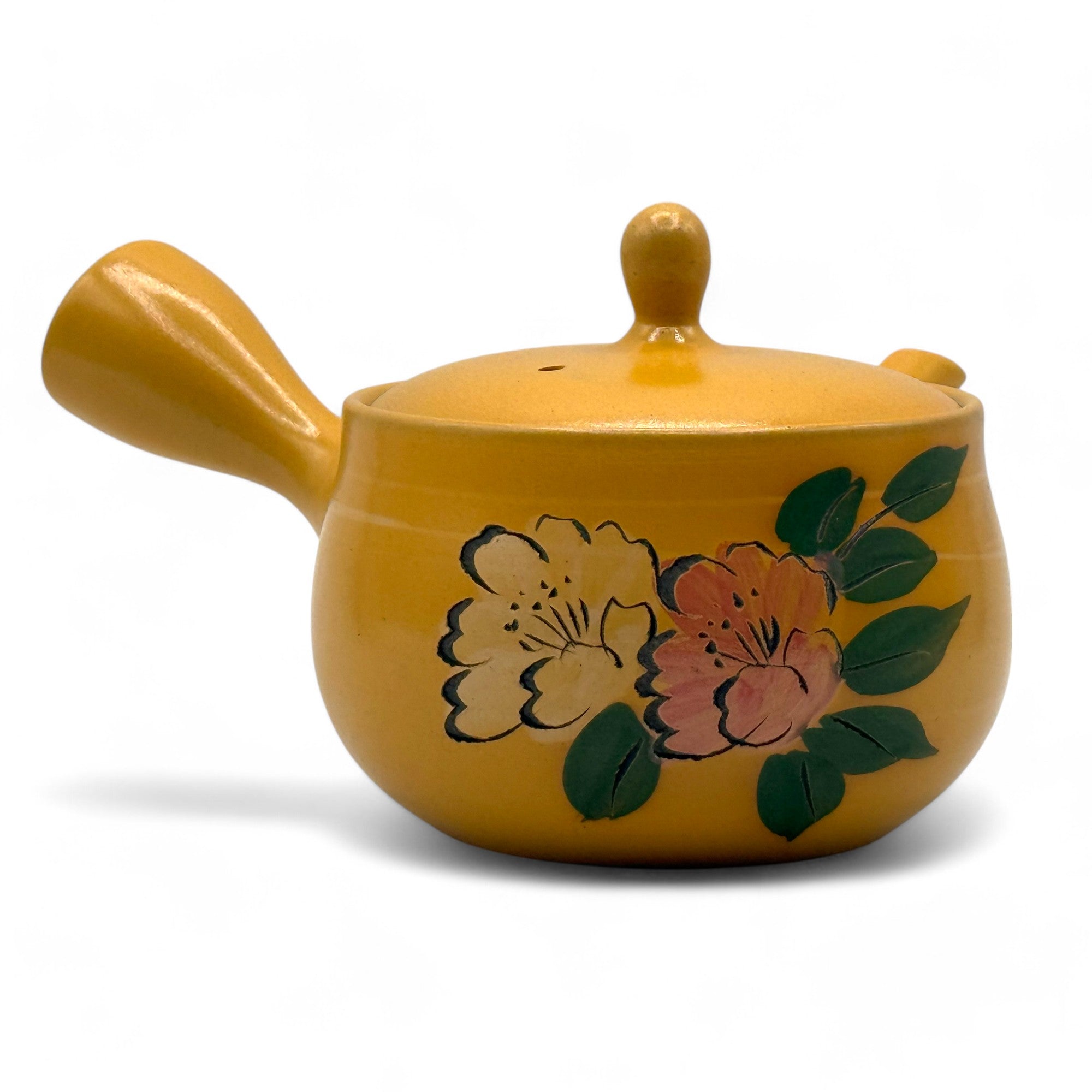 Mitsubachi Hana yellow Tokoname-yaki kyusu Japanese teapot – handmade ceramic teapot for loose leaf tea.