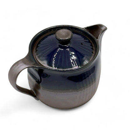 Ruri Blue Banko-yaki Kyusu Japanese teapot, handcrafted ceramic teapot for loose leaf green tea brewing.