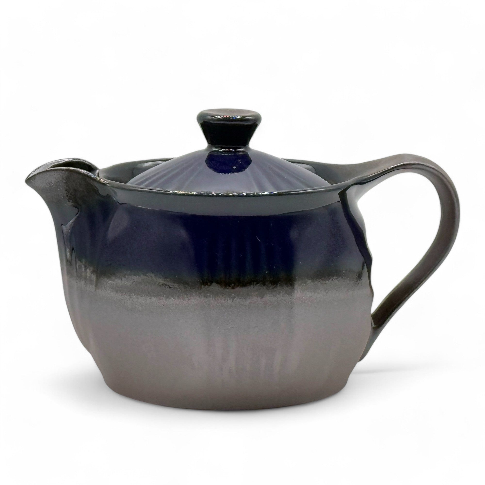 Ruri Blue Banko-yaki Kyusu Japanese teapot, handcrafted ceramic teapot for loose leaf green tea brewing.