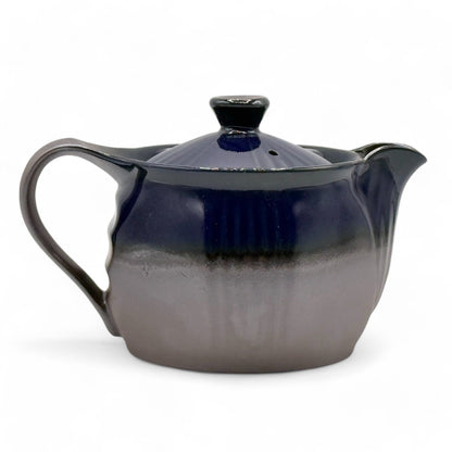 Ruri Blue Banko-yaki Kyusu Japanese teapot, handcrafted ceramic teapot for loose leaf green tea brewing.