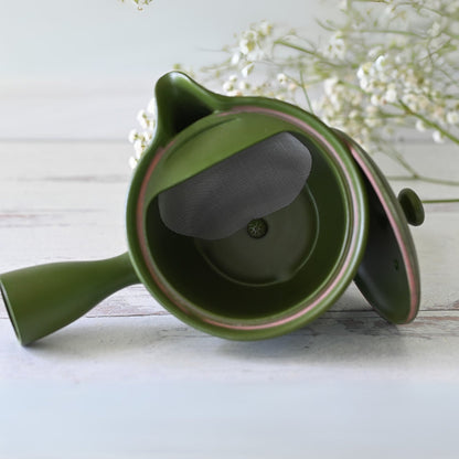 Ryokufū Green Tokoname-Yaki Kyusu, handcrafted Japanese teapot perfect for brewing green tea.