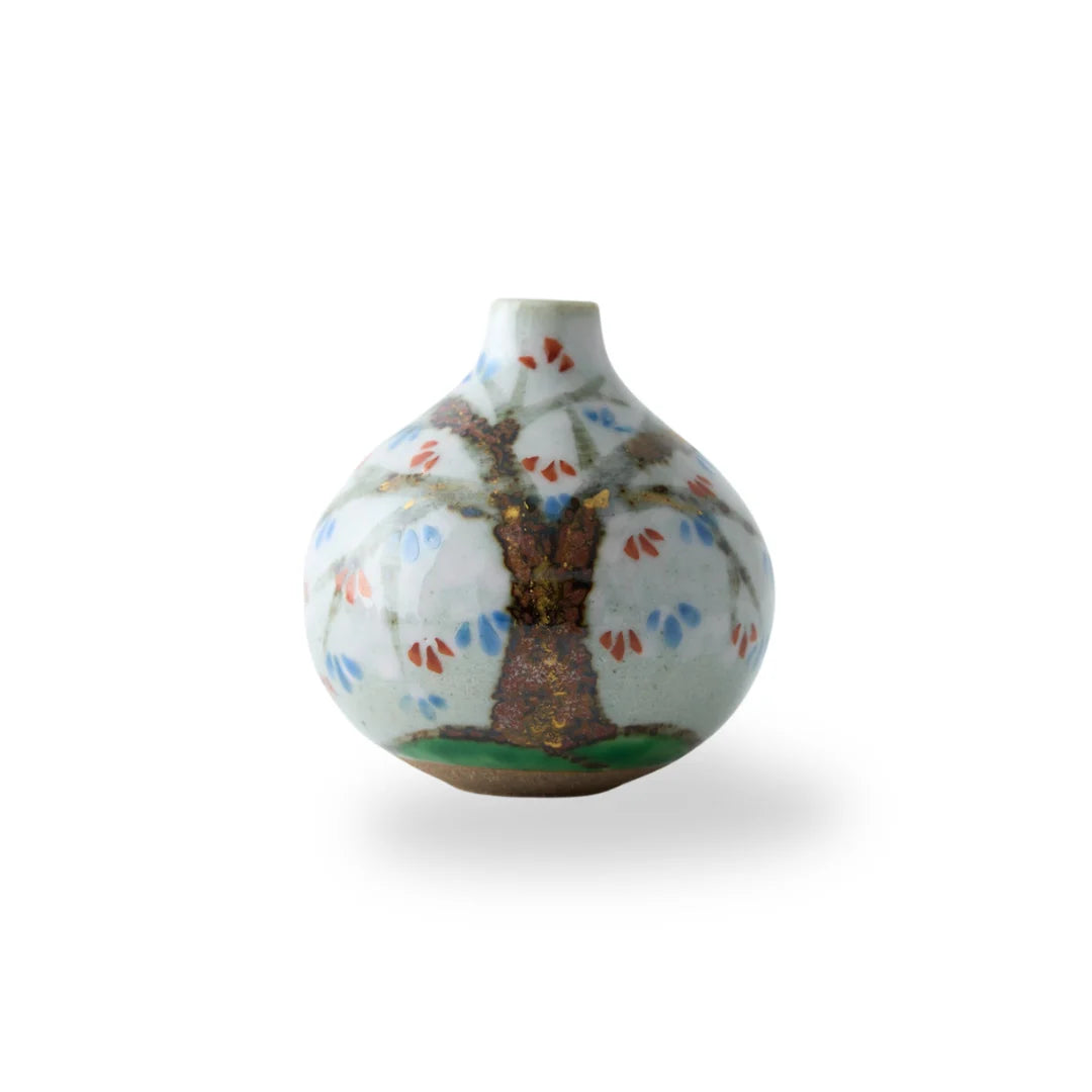 Sakura Tesai Kabin Japanese flower vase, handcrafted ceramic with cherry blossom design.