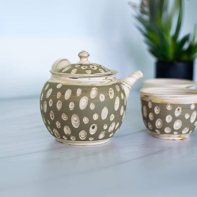 Seijaku Japanese Kyusu tea set with traditional ceramic teapot and cups for authentic green tea brewing.