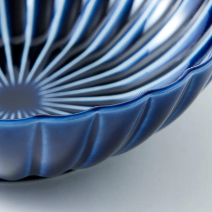 Shinkon Japanese deep round bowl in eggplant navy blue, large size – elegant ceramic tableware for modern dining.