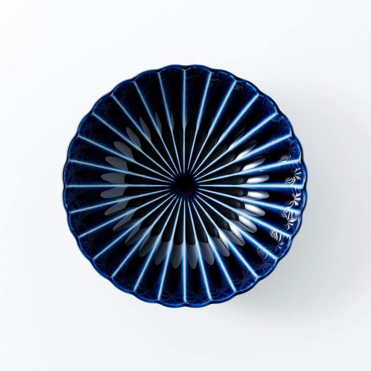 Shinkon Japanese deep round bowl in eggplant navy blue, large size – elegant ceramic tableware for modern dining.