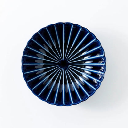 Shinkon Japanese deep round bowl in eggplant navy blue, large size – elegant ceramic tableware for modern dining.
