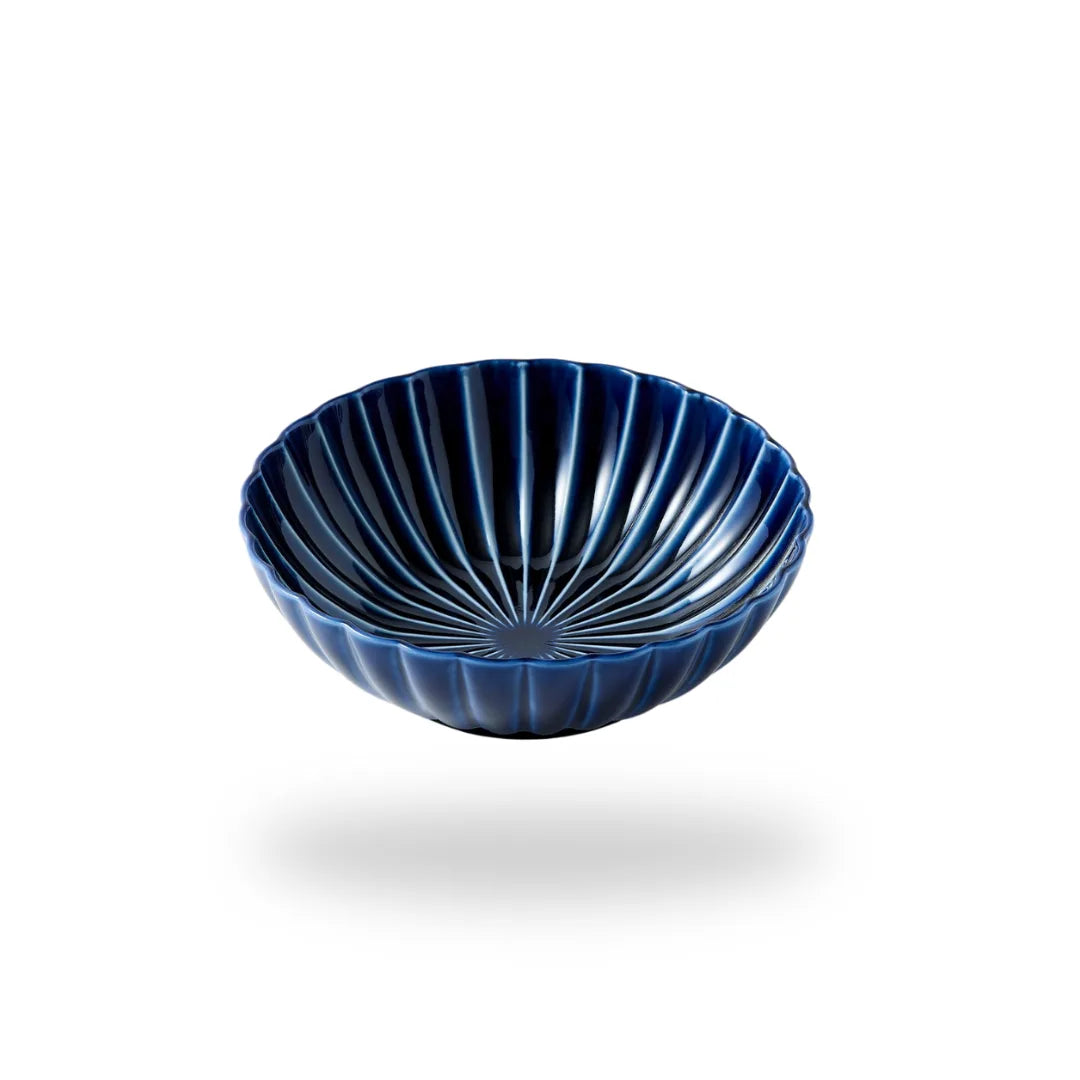 Shinkon Japanese deep round bowl in eggplant navy blue, large size – elegant ceramic tableware for modern dining.