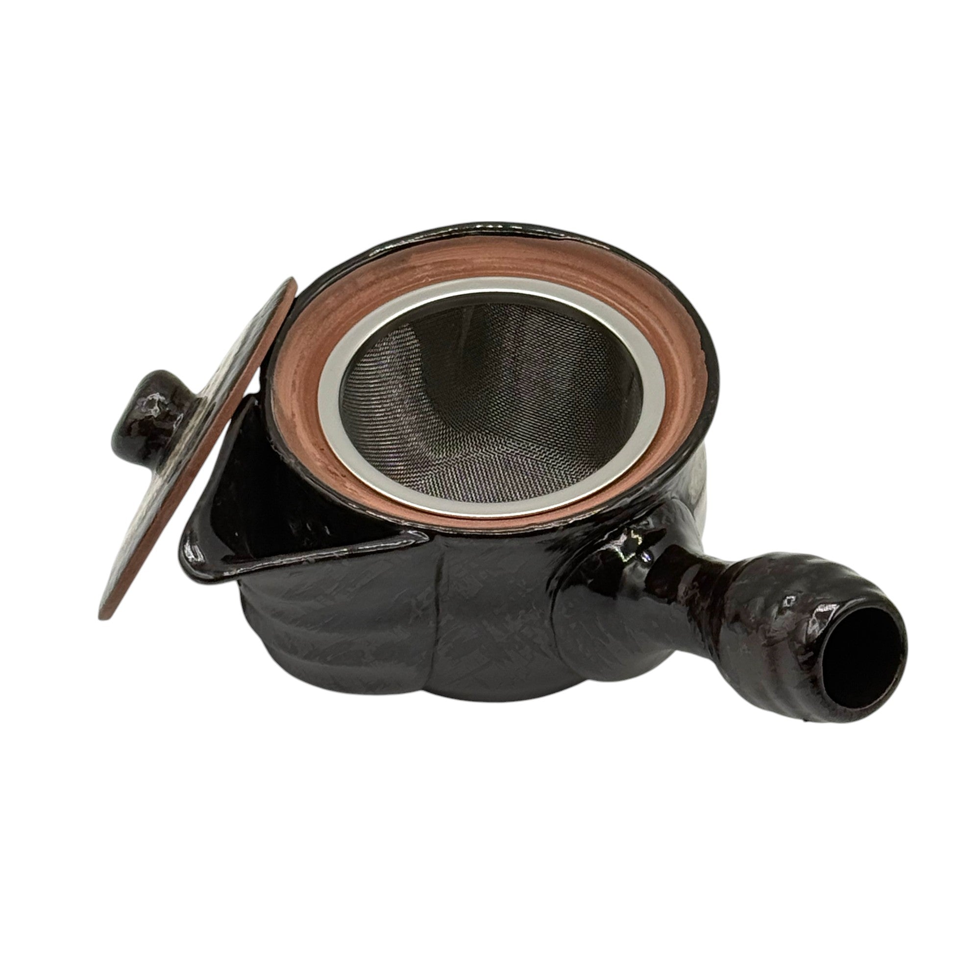 Shiro Hirokuchi brown Tokoname-yaki Kyusu Japanese teapot handcrafted in clay for authentic green tea brewing.