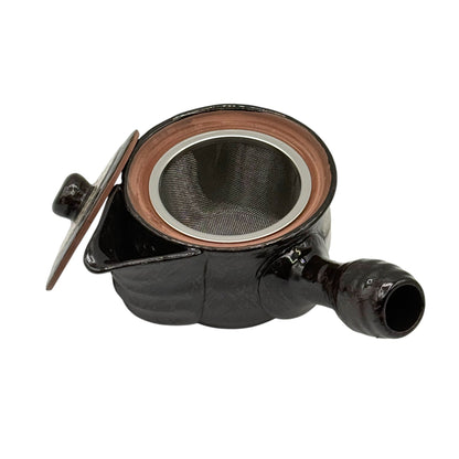 Shiro Hirokuchi brown Tokoname-yaki Kyusu Japanese teapot handcrafted in clay for authentic green tea brewing.