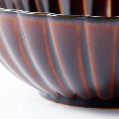 Shitsuei Japanese deep round lacquer bowl in rich brown, large size, handcrafted for elegant traditional serving.