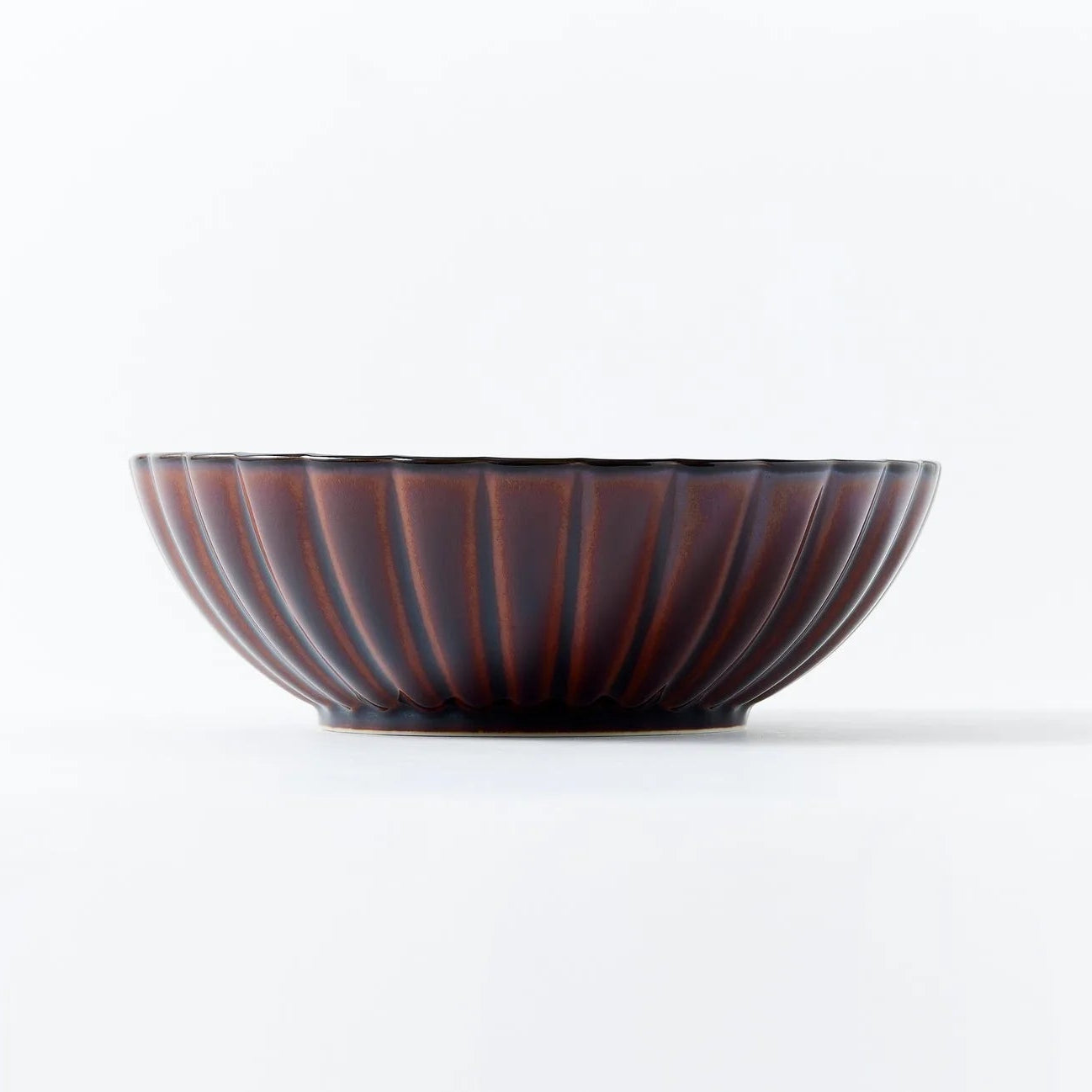 Shitsuei Japanese deep round lacquer bowl in rich brown, large size, handcrafted for elegant traditional serving.