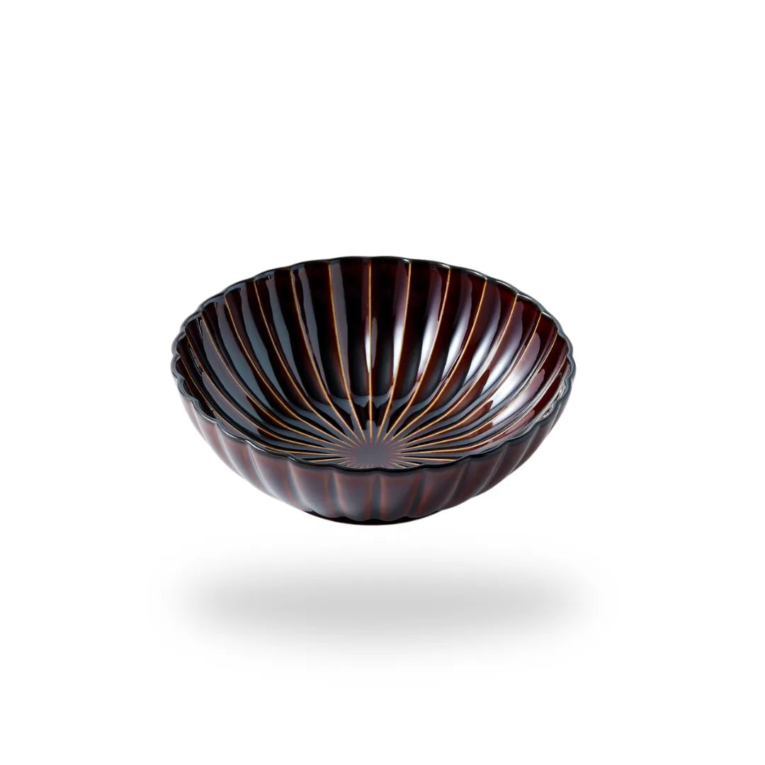 Shitsuei Japanese deep round lacquer bowl in rich brown, large size, handcrafted for elegant traditional serving.
