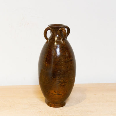 Shizuku slim brown faux wood Japanese vase for modern minimalist home or office decor.