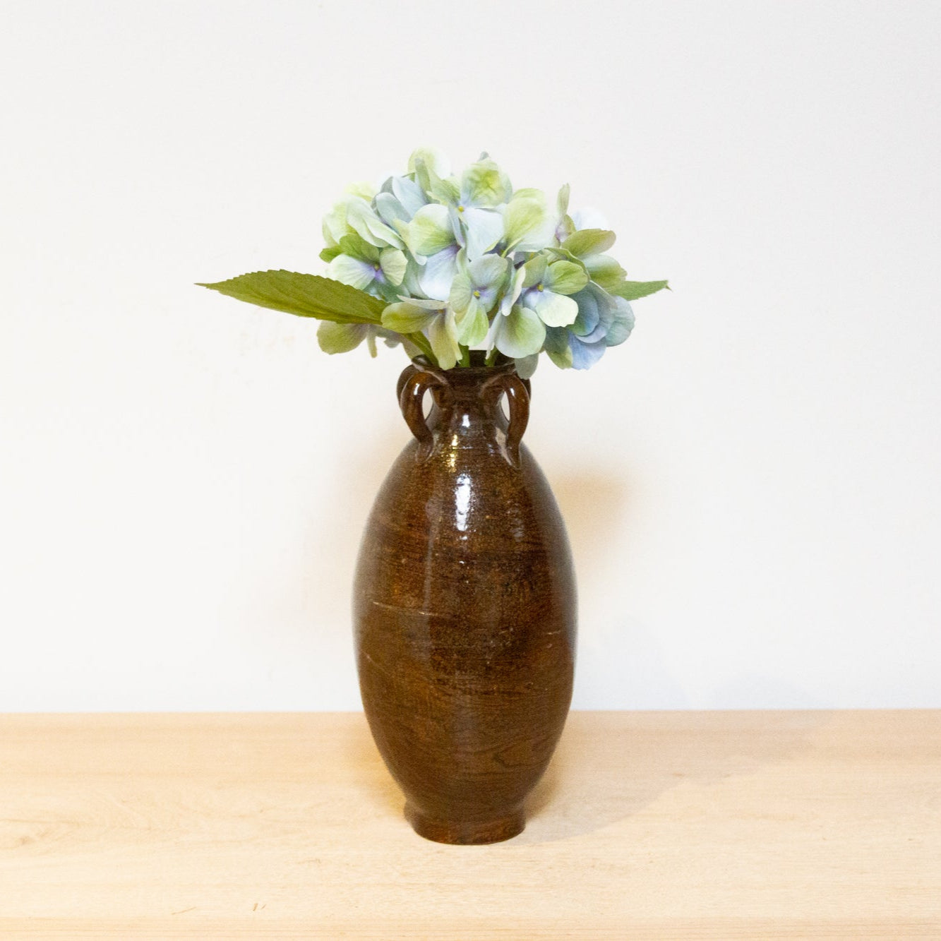 Shizuku slim brown faux wood Japanese vase for modern minimalist home or office decor.
