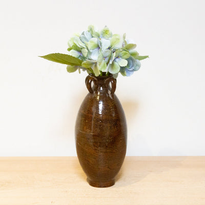 Shizuku slim brown faux wood Japanese vase for modern minimalist home or office decor.