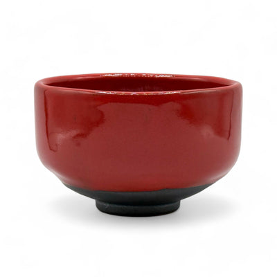 Showa red Mino-yaki matcha bowl handmade by Shotoen, authentic Japanese chawan for matcha tea ceremony.