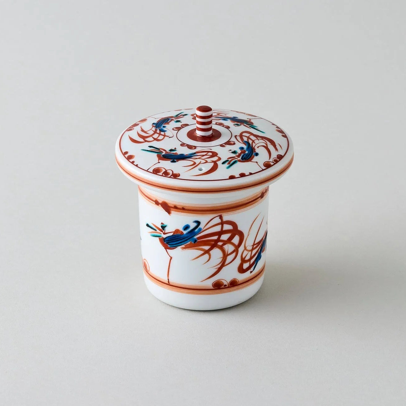 Shuchō Kutani glass teapot with red Akae bird motif, elegant Japanese tea kettle for tea lovers.