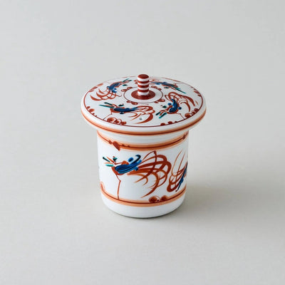 Shuchō Kutani glass teapot with red Akae bird motif, elegant Japanese tea kettle for tea lovers.