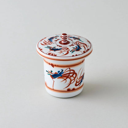 Shuchō Kutani glass teapot with red Akae bird motif, elegant Japanese tea kettle for tea lovers.