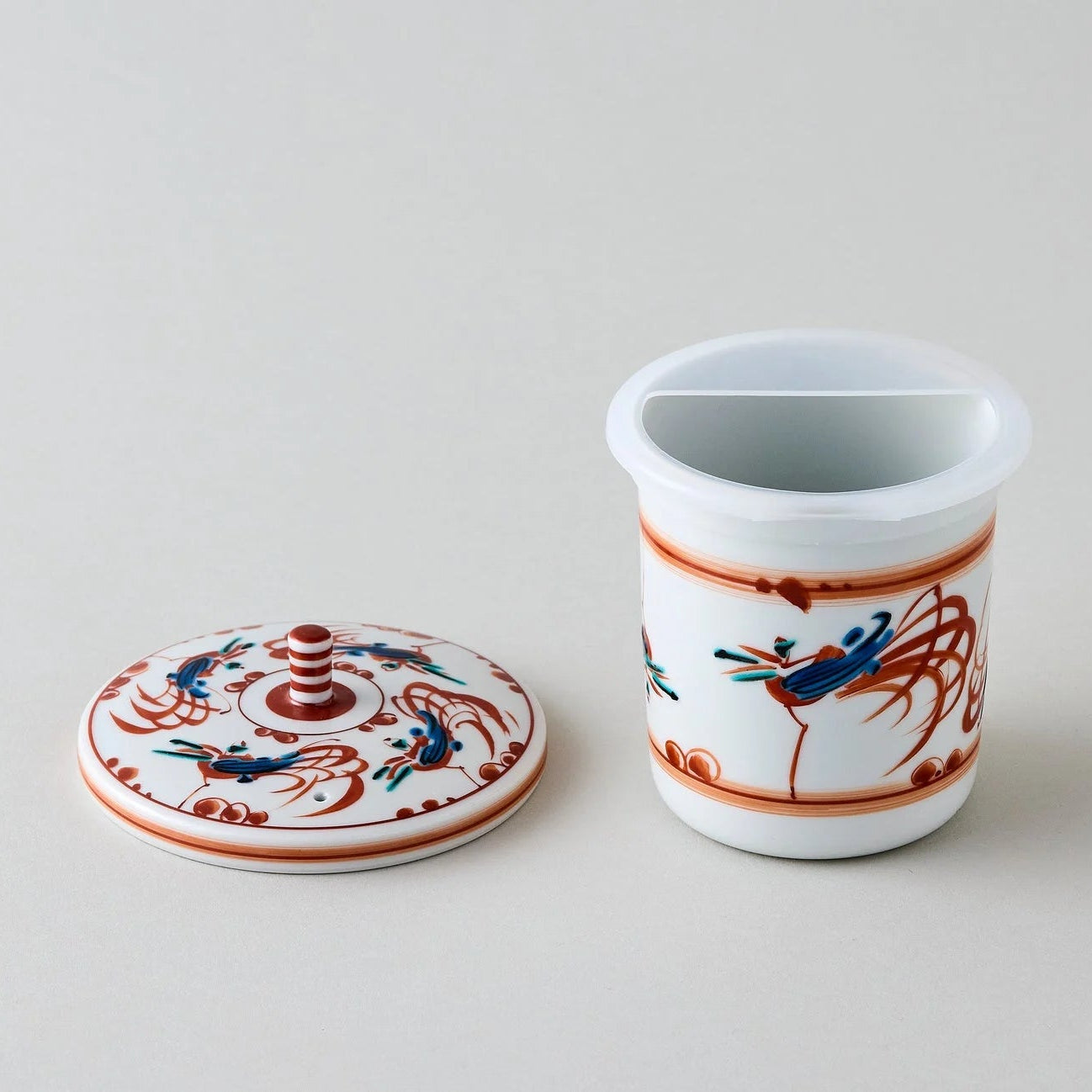 Shuchō Kutani glass teapot with red Akae bird motif, elegant Japanese tea kettle for tea lovers.