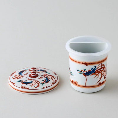 Shuchō Kutani glass teapot with red Akae bird motif, elegant Japanese tea kettle for tea lovers.
