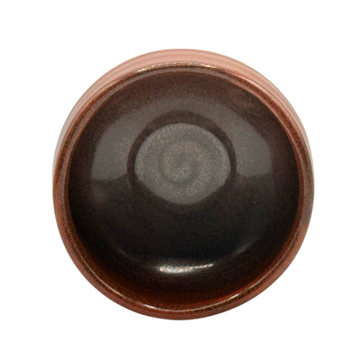 Japanese red Mino-yaki matcha bowl (chawan) handcrafted ceramic tea bowl for preparing traditional matcha tea.