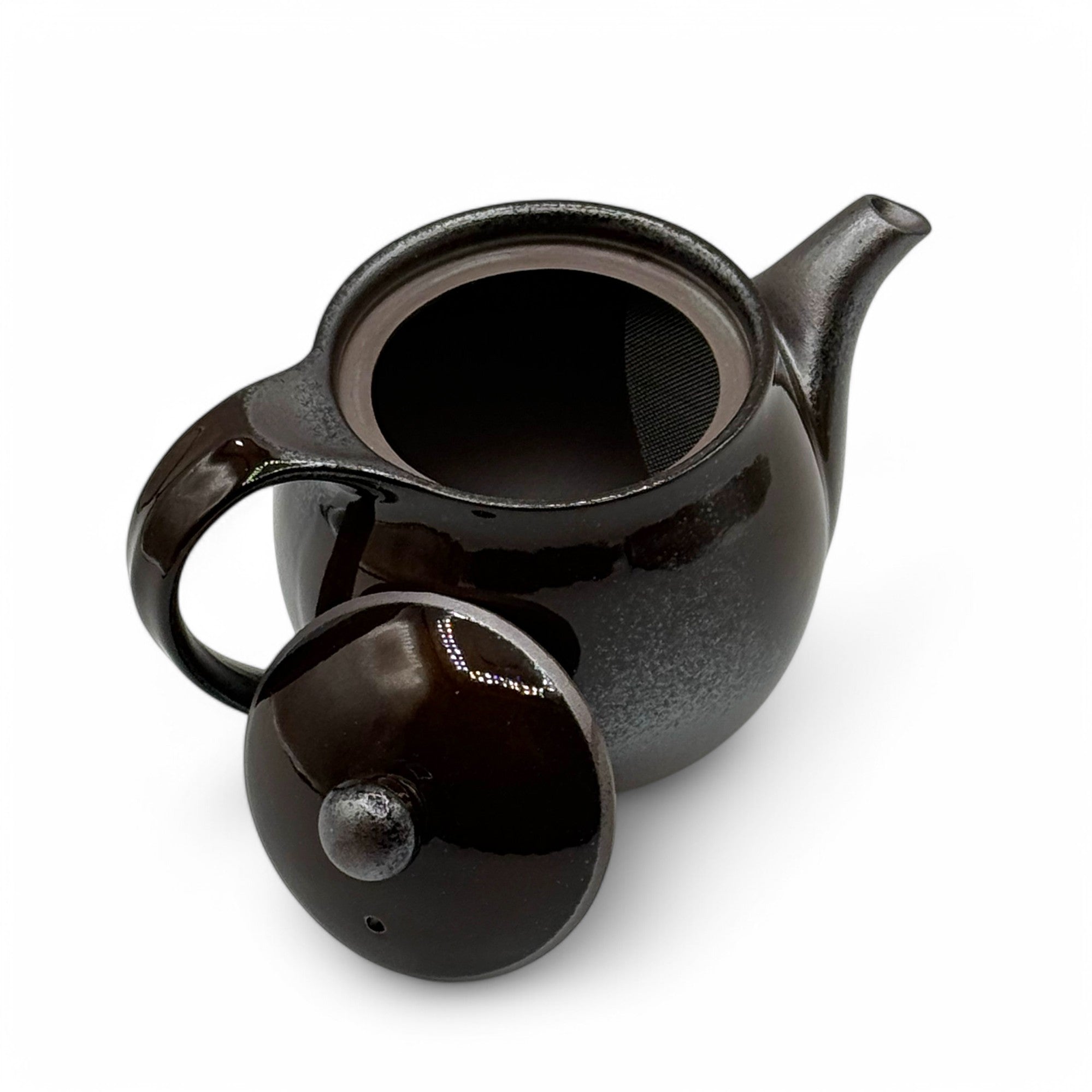 Toffee brown Banko-yaki Kyusu Japanese teapot, handcrafted ceramic teaware perfect for brewing green tea.