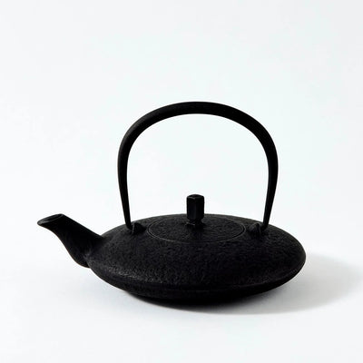 Tsukiha Japanese Black Nambu Ironware Moon Teapot, handcrafted cast iron teapot with elegant traditional design.
