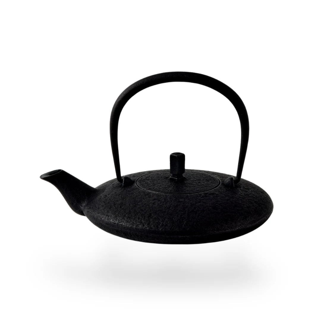 Tsukiha Japanese Black Nambu Ironware Moon Teapot, handcrafted cast iron teapot with elegant traditional design.
