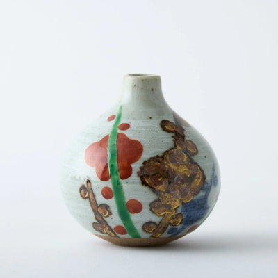 Yari Ume Tesai Kabin Japanese flower vase, traditional ceramic ikebana vase.