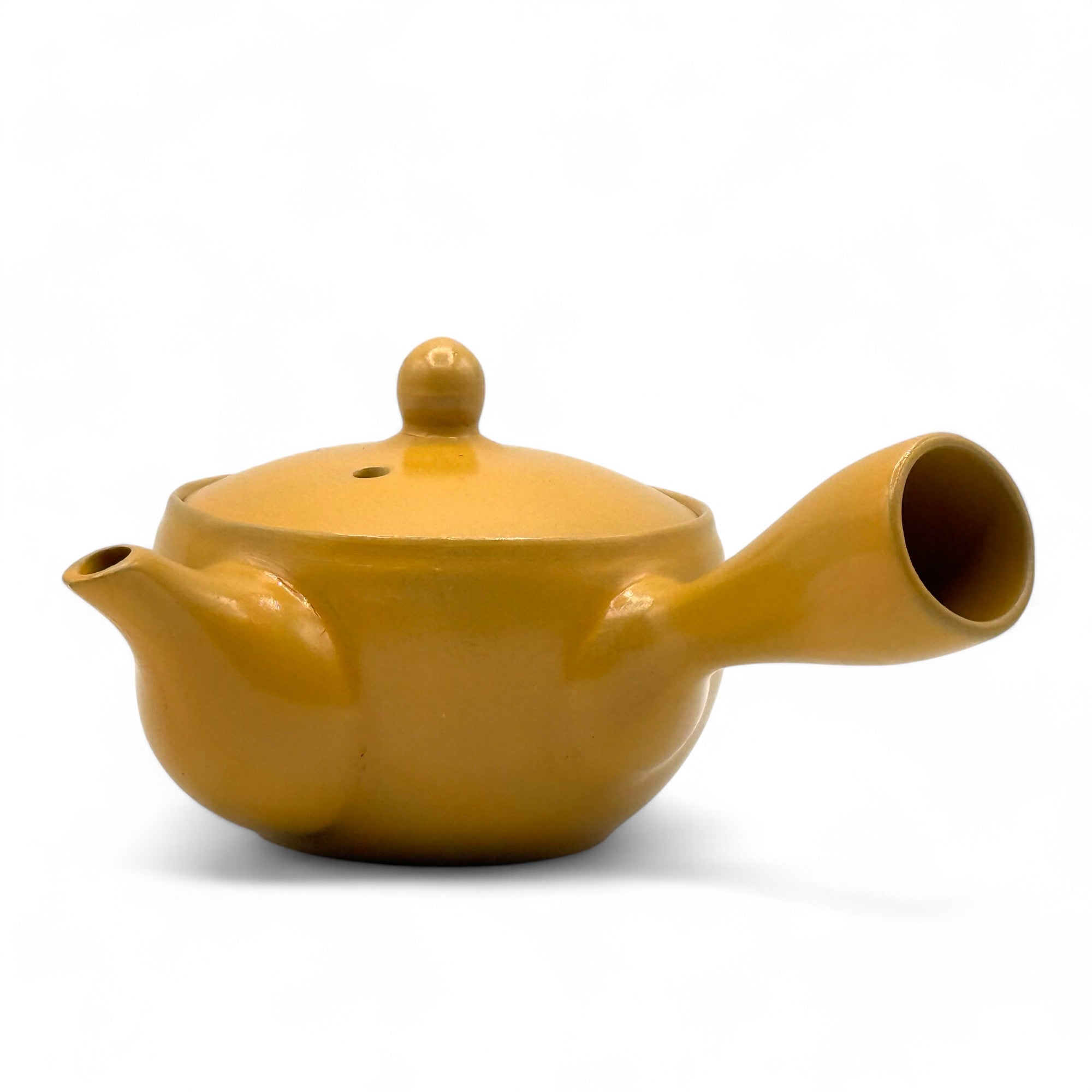 Yixing Hanabori yellow Tokoname-yaki Kyusu Japanese mini teapot – handmade ceramic teaware for loose leaf tea.